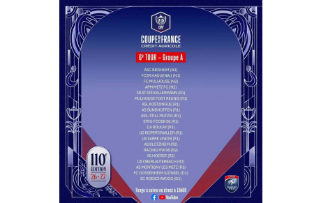 COUPE DE FRANCE 6EME TOUR : LES TIRAGES POSSIBLES
